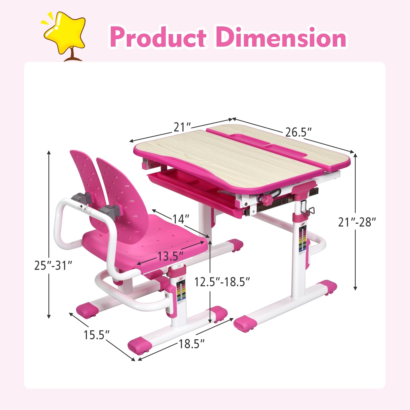 Adjustable Height Kids Study Desk and Chair Set