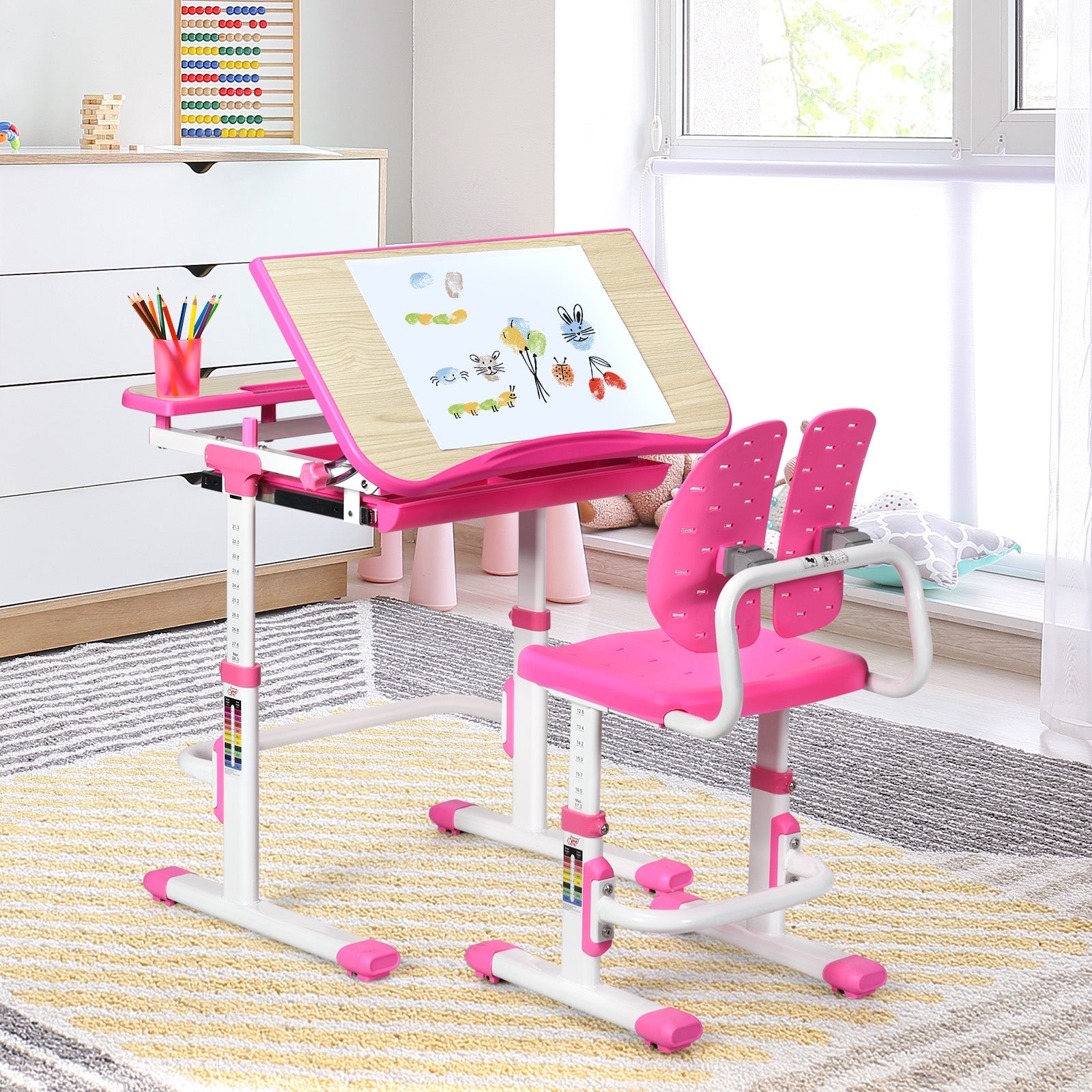 Adjustable Height Kids Study Desk and Chair Set