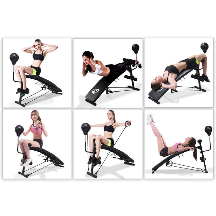 Adjustable Incline Curved Workout Fitness Sit-Up Bench for Home and Office