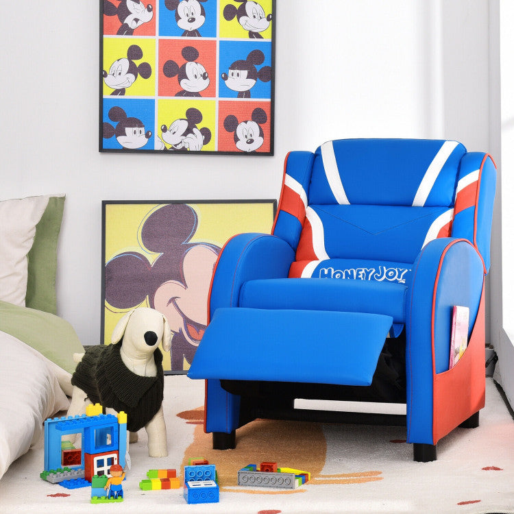 Adjustable Kids Sofa Leather Recliner Chair with Side Pockets