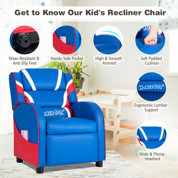 Adjustable Kids Sofa Leather Recliner Chair with Side Pockets