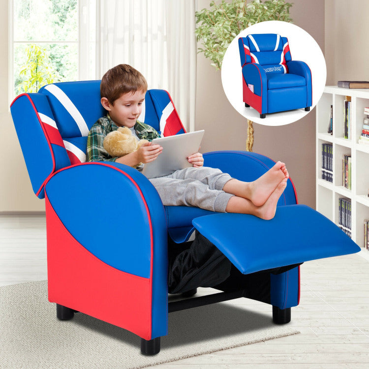 Adjustable Kids Sofa Leather Recliner Chair with Side Pockets