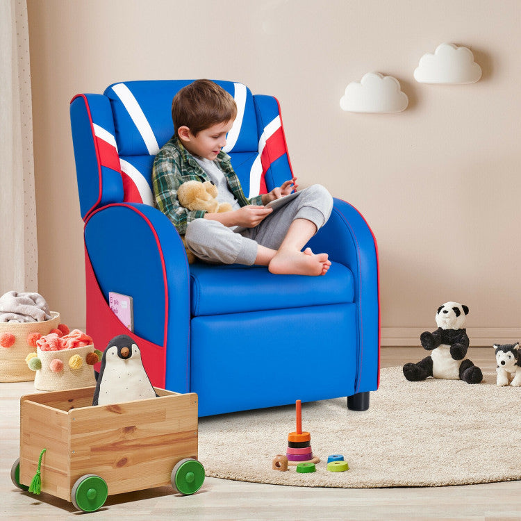 Adjustable Kids Sofa Leather Recliner Chair with Side Pockets