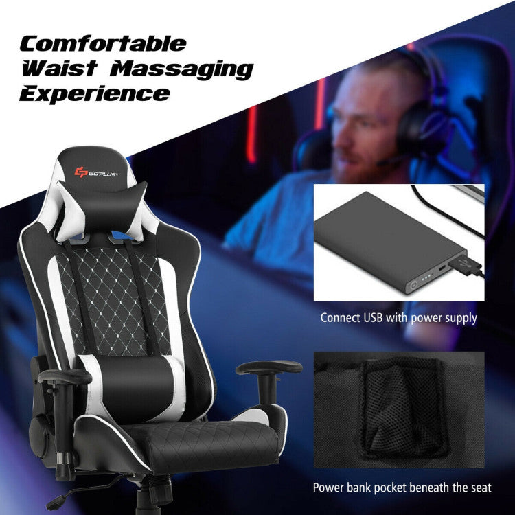 Adjustable Massage Gaming Chair with Lumbar Support and Headrest