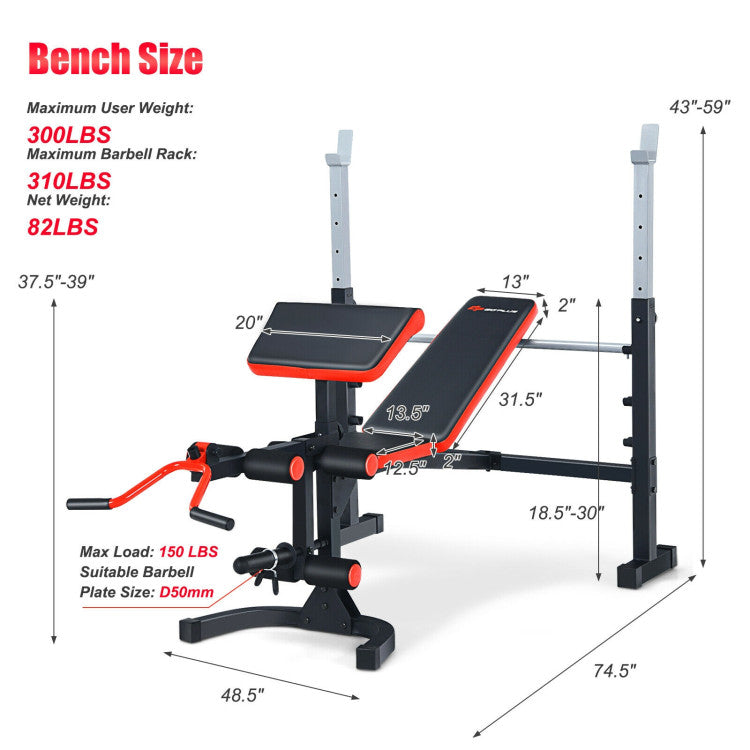 Adjustable Olympic Weight Bench with 5 Adjustable Heights for Strength Training