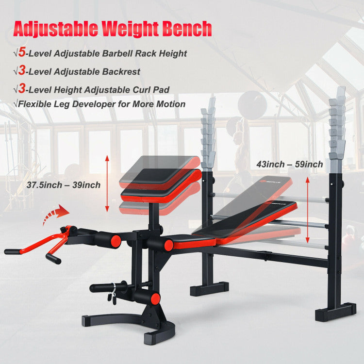 Adjustable Olympic Weight Bench with 5 Adjustable Heights for Strength Training