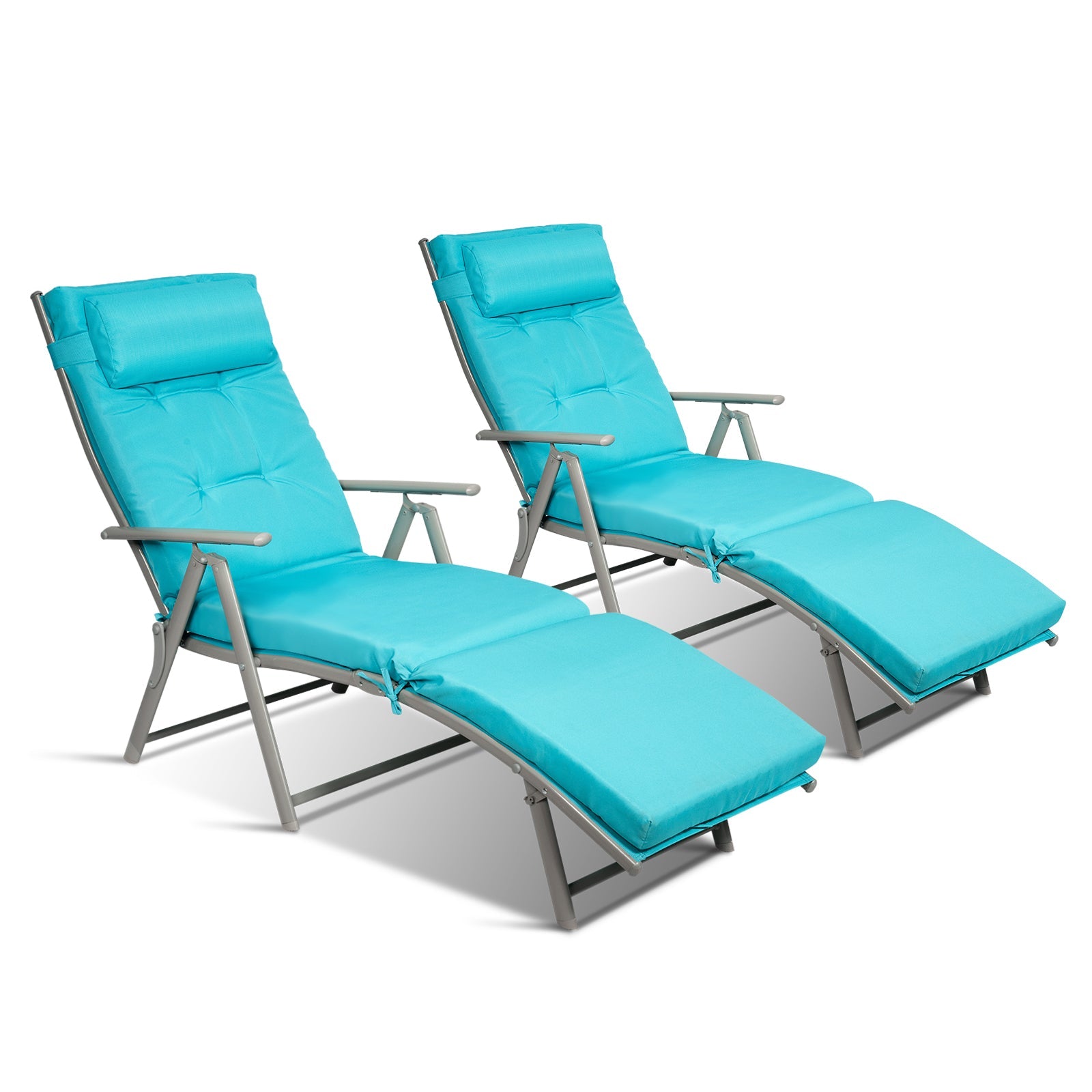 Adjustable Folding Lounge Chair with Pillow for Poolside and Patio