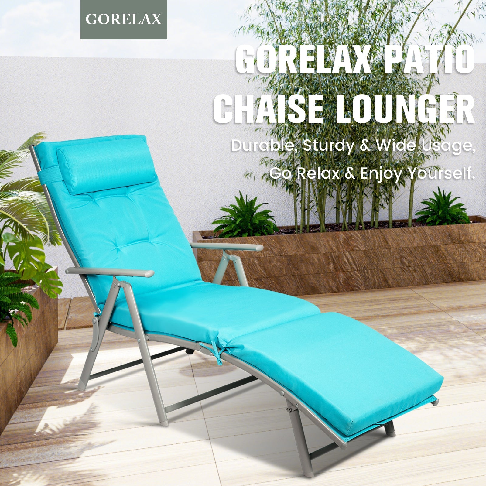 Adjustable Folding Lounge Chair with Pillow for Poolside and Patio