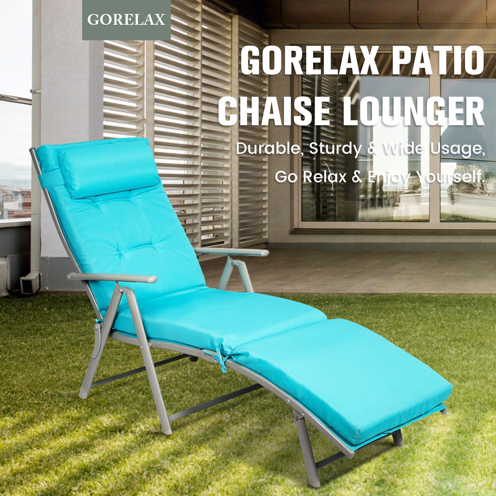 Adjustable Folding Lounge Chair with Pillow for Poolside and Patio