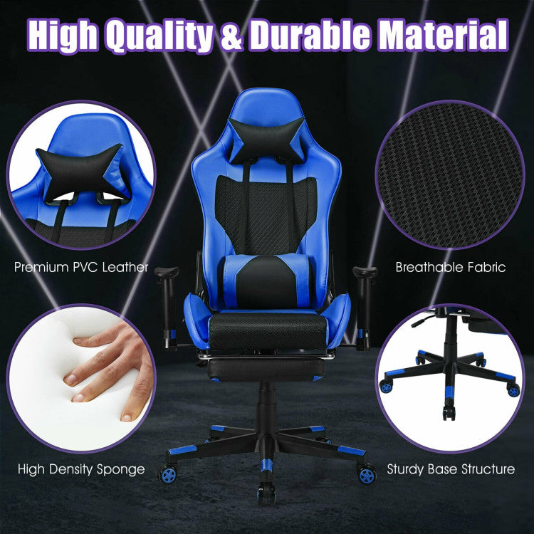 Adjustable Ergonomic Massage Gaming Chair with USB Massage Lumbar Pillow and Footrest