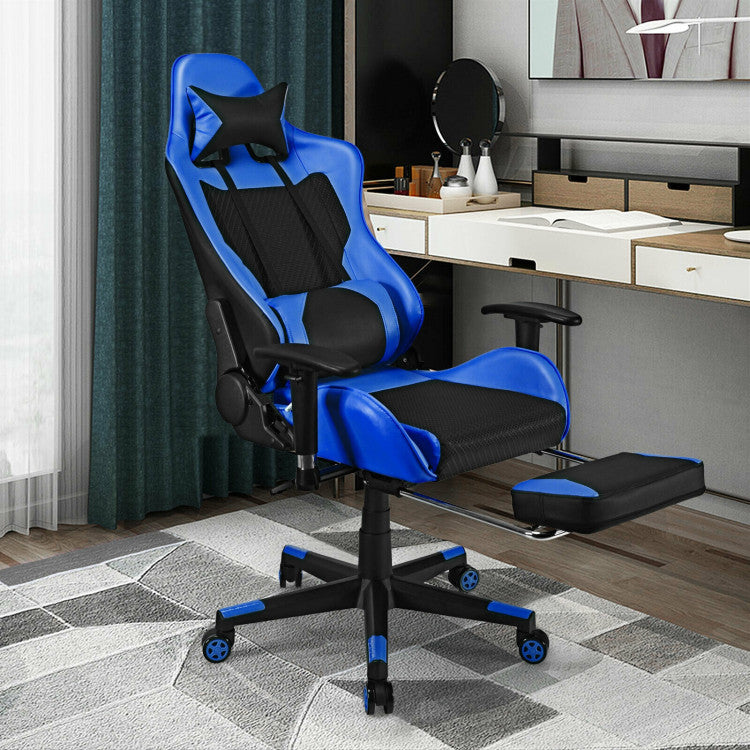 Adjustable Ergonomic Massage Gaming Chair with USB Massage Lumbar Pillow and Footrest