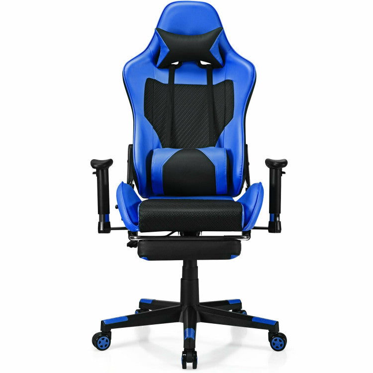 Adjustable Ergonomic Massage Gaming Chair with USB Massage Lumbar Pillow and Footrest