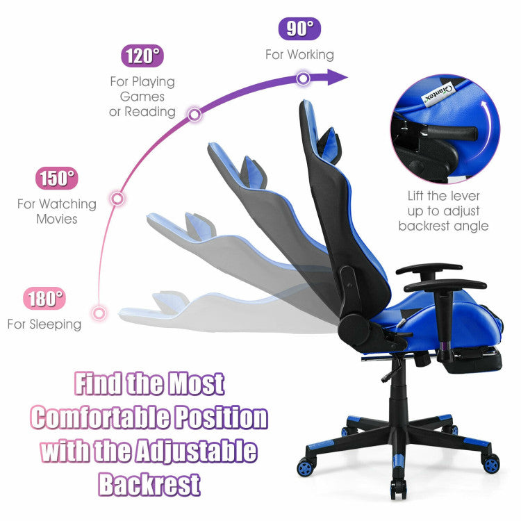 Adjustable Ergonomic Massage Gaming Chair with USB Massage Lumbar Pillow and Footrest