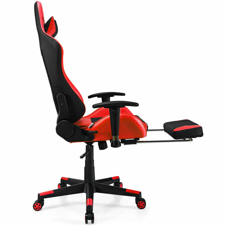 Adjustable Ergonomic Massage Gaming Chair with USB Massage Lumbar Pillow and Footrest