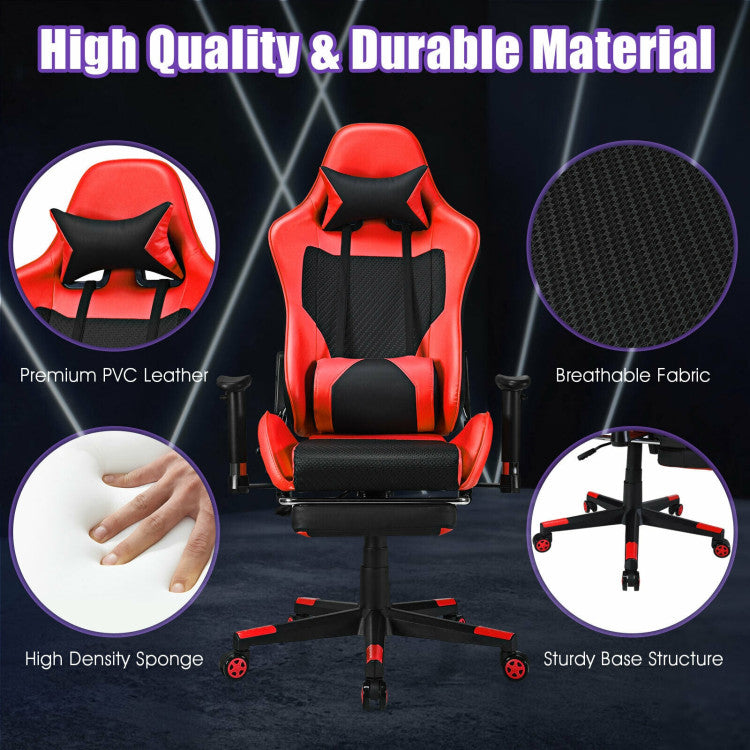 Adjustable Ergonomic Massage Gaming Chair with USB Massage Lumbar Pillow and Footrest