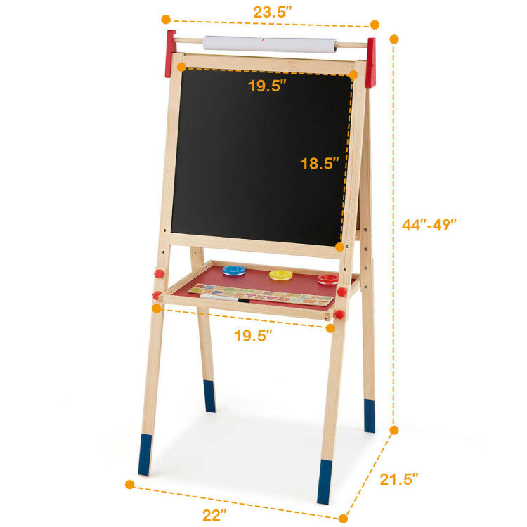 All-in-One Wooden Height Adjustable Kid's Art Easel with Accessories