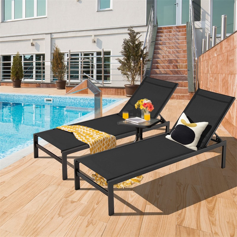 Aluminium Outdoor Chaise Lounge 6-Position Adjustable Patio Lounge Chair for Poolside Backyard