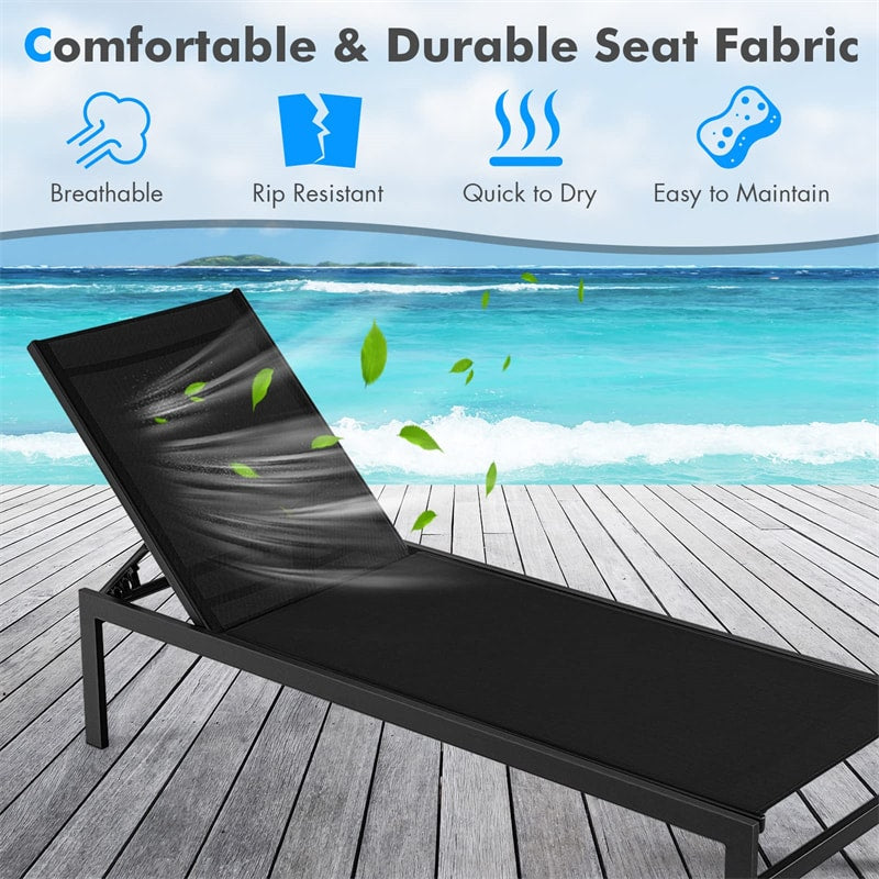 Aluminium Outdoor Chaise Lounge 6-Position Adjustable Patio Lounge Chair for Poolside Backyard