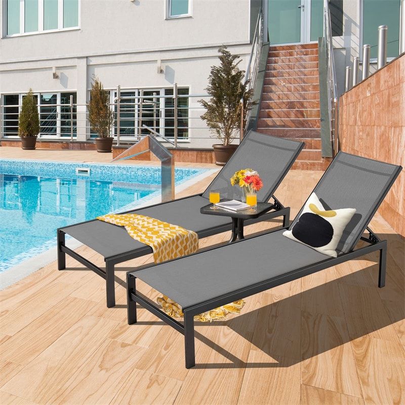 Aluminium Outdoor Chaise Lounge 6-Position Adjustable Patio Lounge Chair for Poolside Backyard