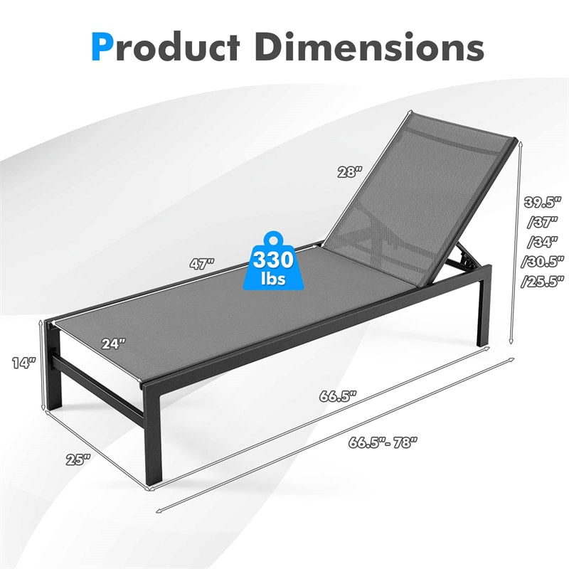 Aluminium Outdoor Chaise Lounge 6-Position Adjustable Patio Lounge Chair for Poolside Backyard