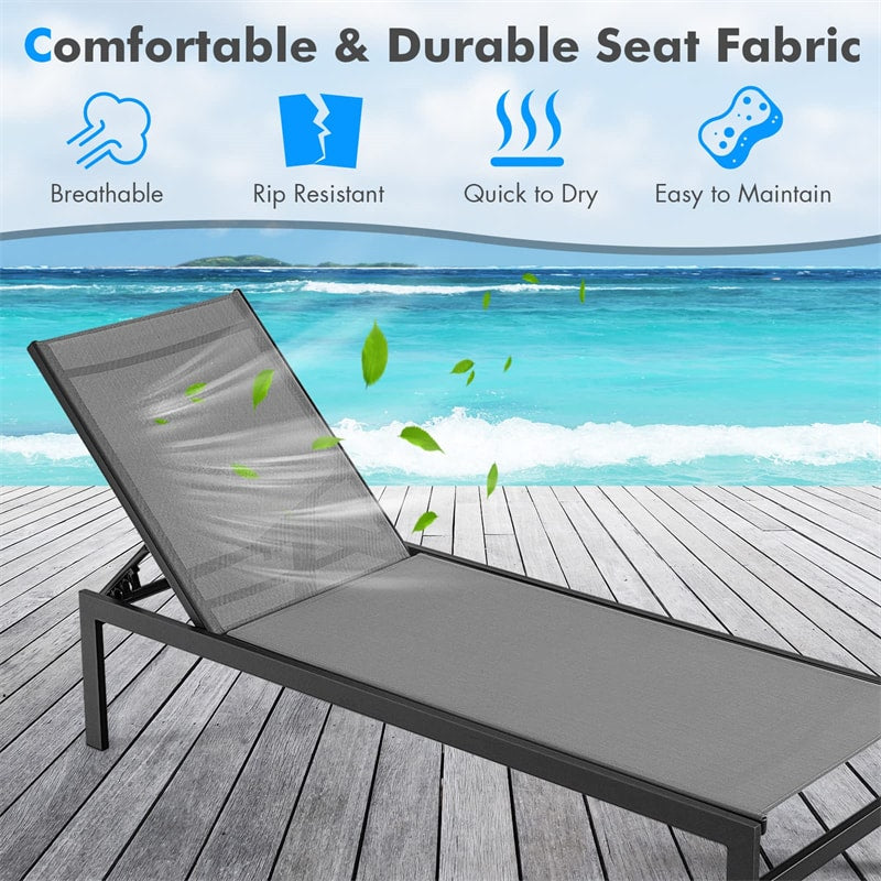 Aluminium Outdoor Chaise Lounge 6-Position Adjustable Patio Lounge Chair for Poolside Backyard