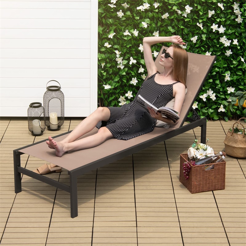 Aluminium Outdoor Chaise Lounge 6-Position Adjustable Patio Lounge Chair for Poolside Backyard