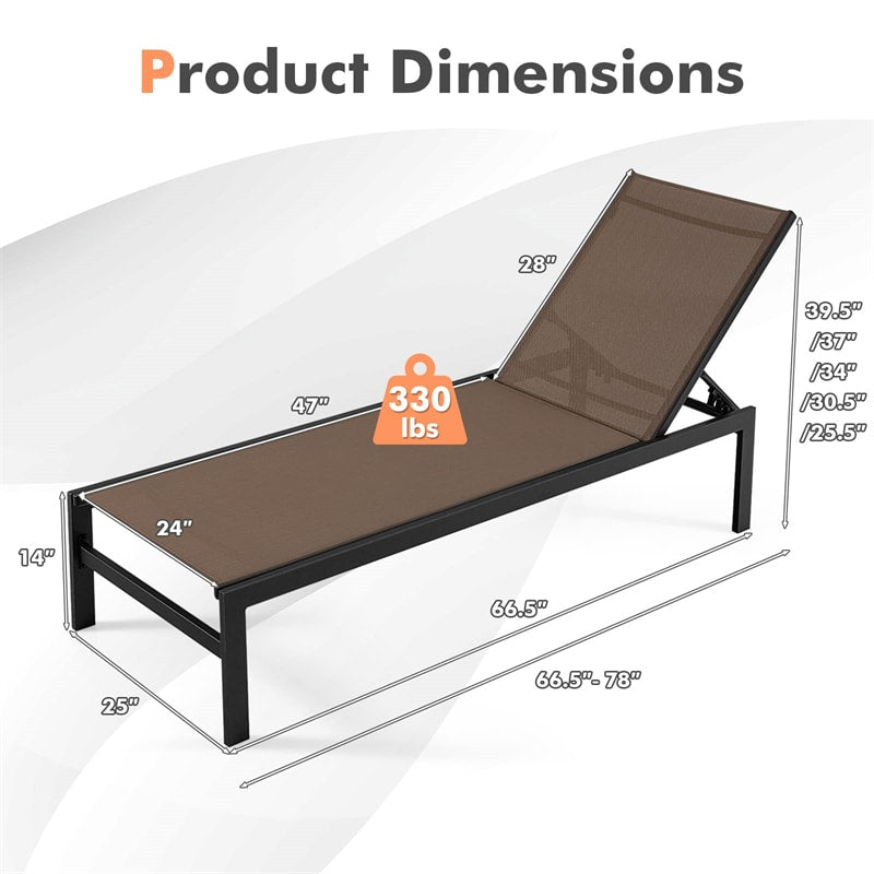 Aluminium Outdoor Chaise Lounge 6-Position Adjustable Patio Lounge Chair for Poolside Backyard