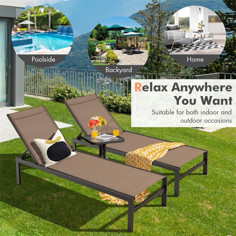 Aluminium Outdoor Chaise Lounge 6-Position Adjustable Patio Lounge Chair for Poolside Backyard