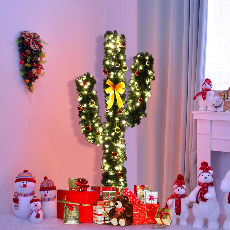 5/6/7 Feet Artificial Cactus PVC Christmas Tree with 160 LED Lights and Ball