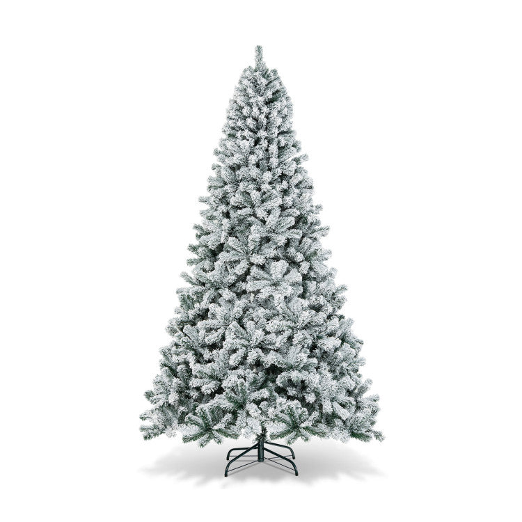 6/7.5/9 Feet Artificial Snow Flocked Hinged Christmas Tree with Metal Stand