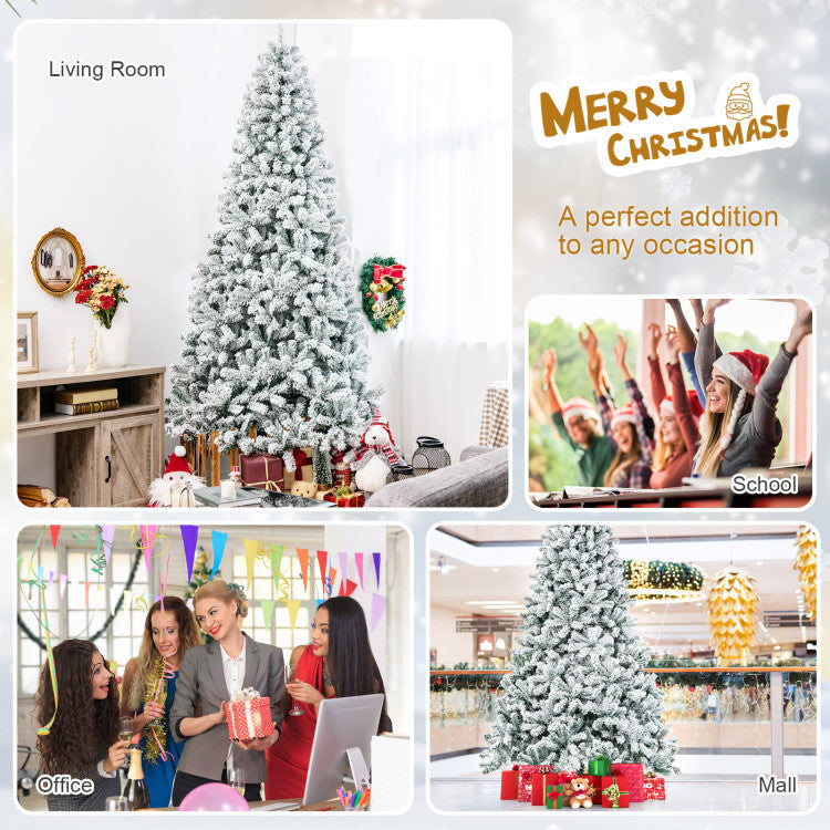 6/7.5/9 Feet Artificial Snow Flocked Hinged Christmas Tree with Metal Stand