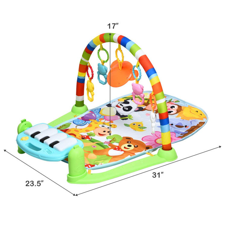 Baby Gym Activity Play Mat with Adjustable Piano and Hanging Toys