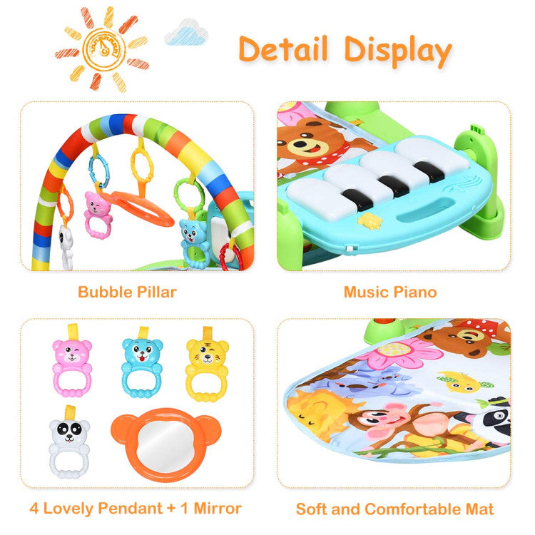 Baby Gym Activity Play Mat with Adjustable Piano and Hanging Toys