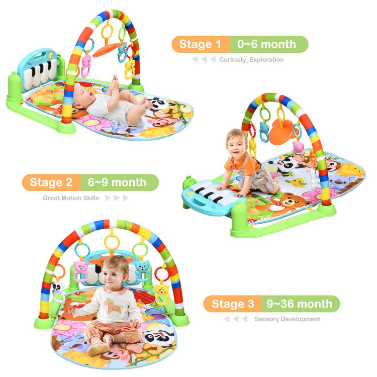 Baby Gym Activity Play Mat with Adjustable Piano and Hanging Toys