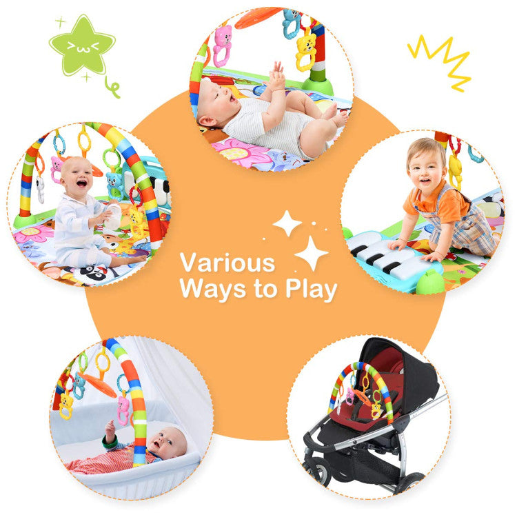 Baby Gym Activity Play Mat with Adjustable Piano and Hanging Toys