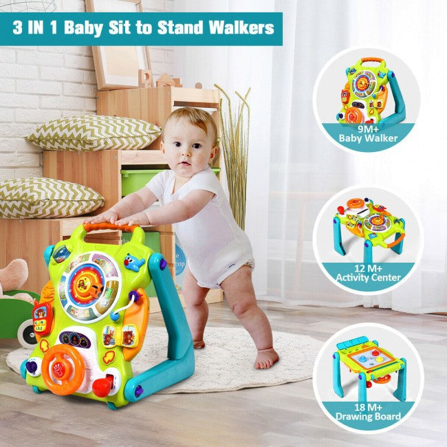 3-in-1 Kids Activity Sit-to-Stand Learning Walker with Musical Toys