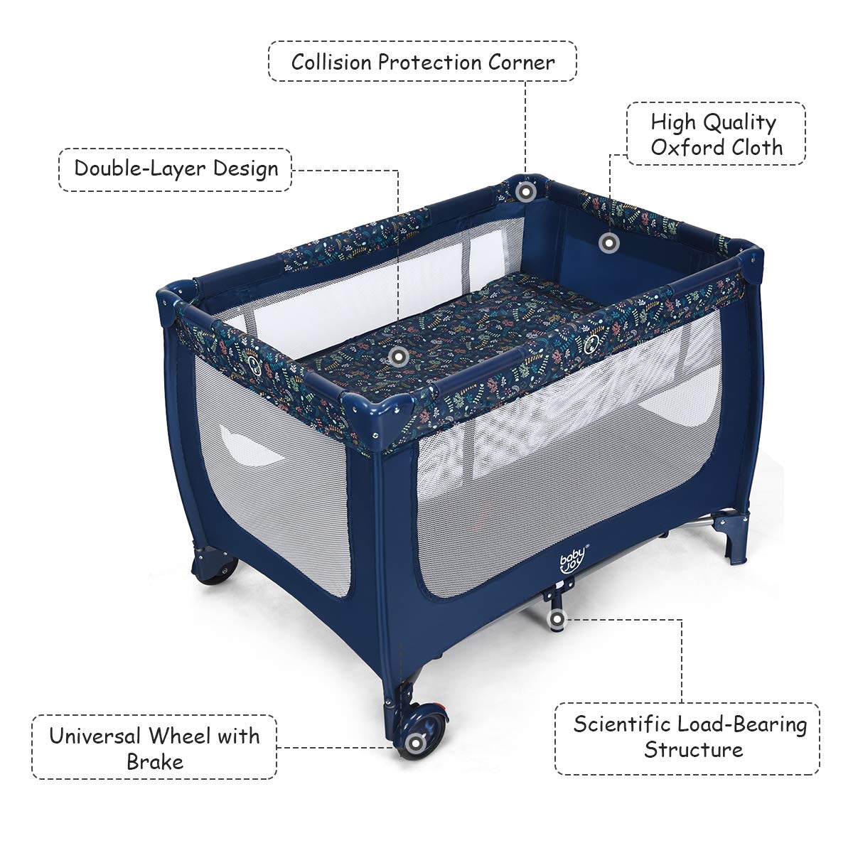 Portable and Folding Baby Playpen with Mattress and Lockable Wheels