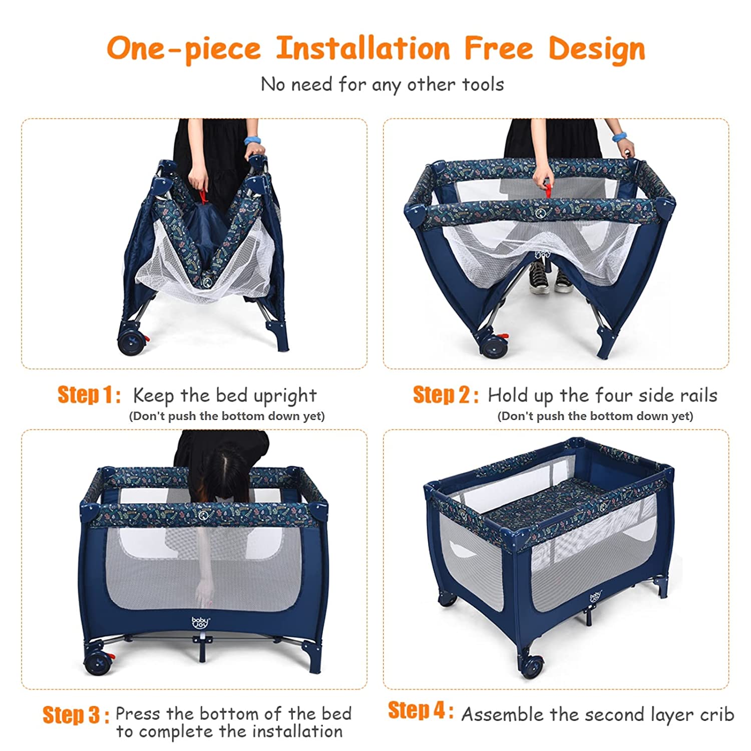 Portable and Folding Baby Playpen with Mattress and Lockable Wheels