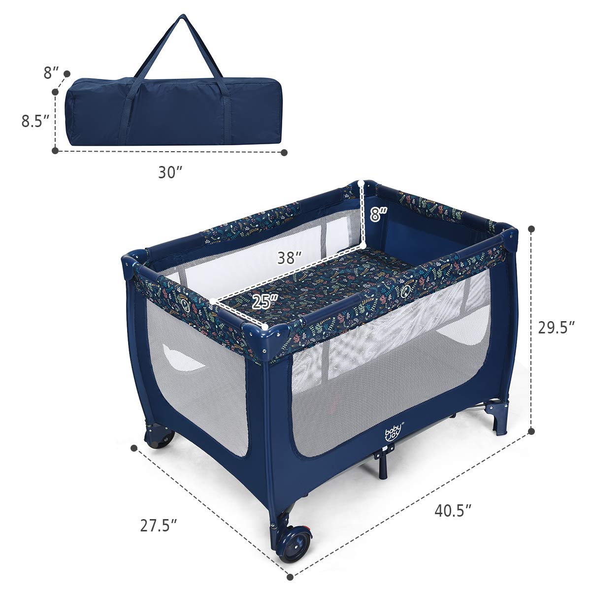 Portable and Folding Baby Playpen with Mattress and Lockable Wheels