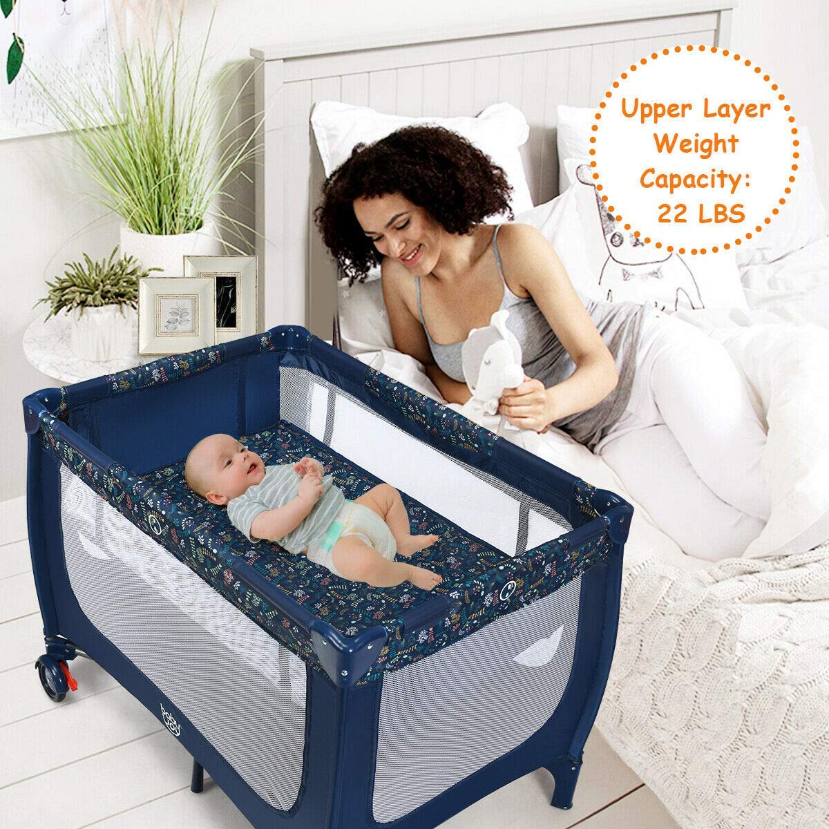 Portable and Folding Baby Playpen with Mattress and Lockable Wheels