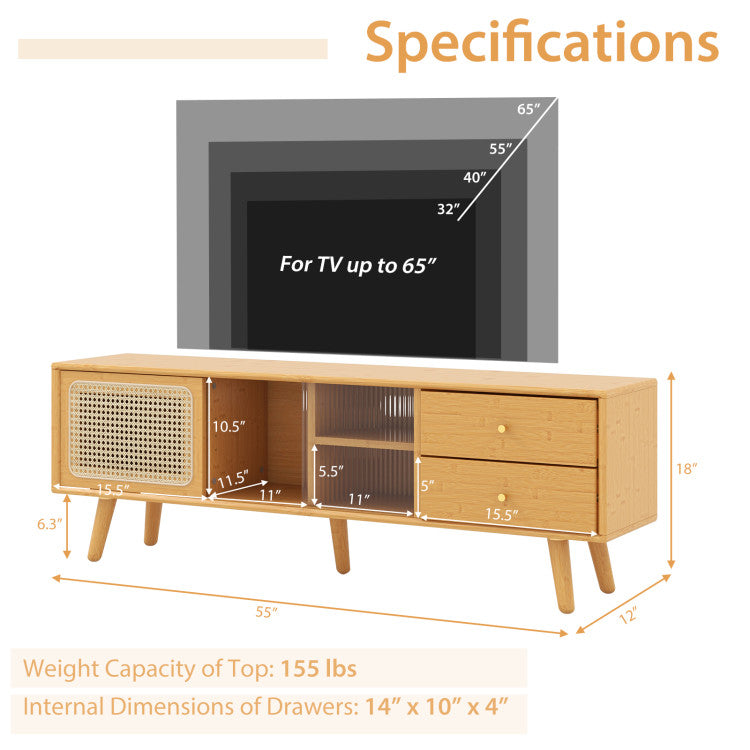 Bamboo TV Stand for up to 65 Inch TVs