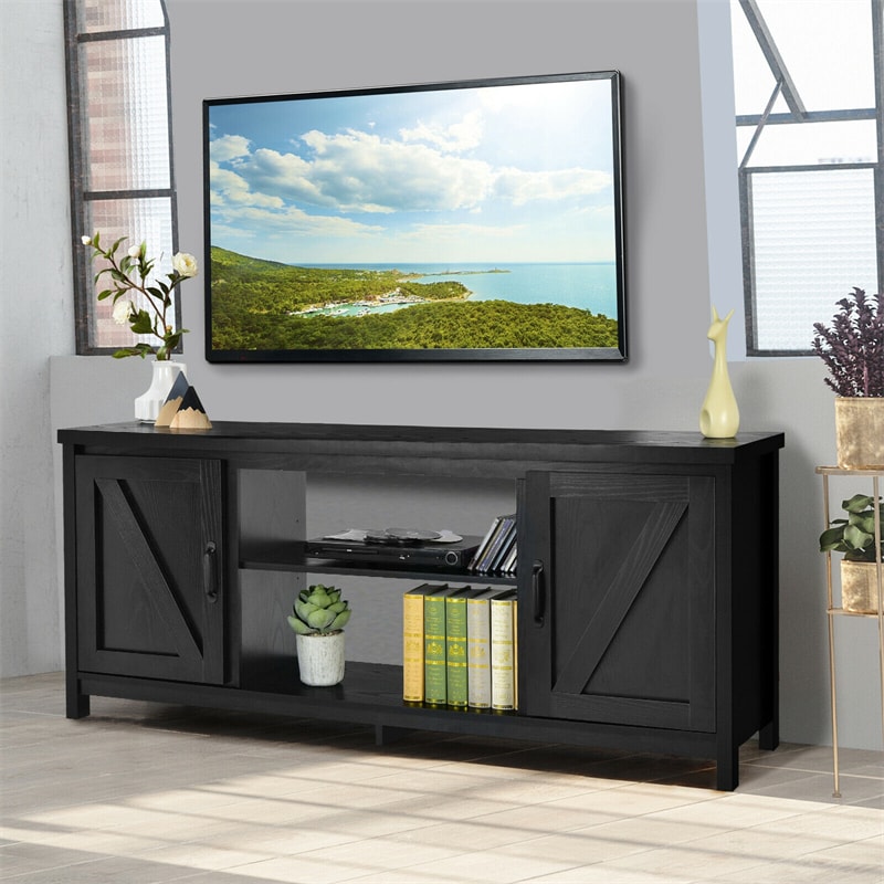 Barn Door Fireplace TV Stand Media Console Center with Storage Cabinet for TVs up to 65 Inch & 25-Inch Fireplace