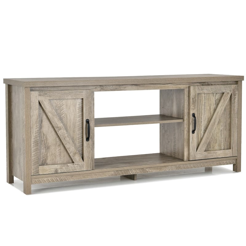 Barn Door Fireplace TV Stand Media Console Center with Storage Cabinet for TVs up to 65 Inch & 25-Inch Fireplace