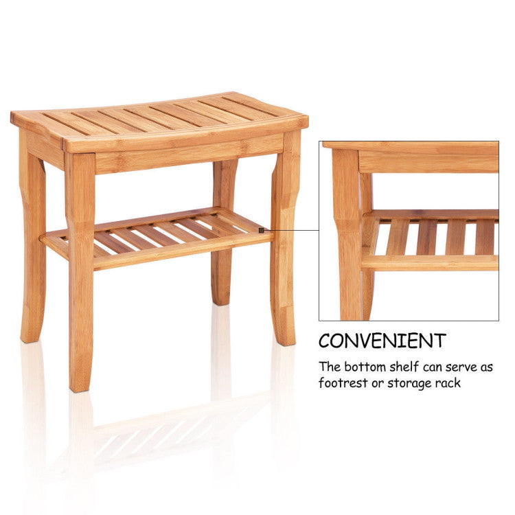 Bathroom Bamboo Seat Shower Chair Bench with Storage Shelf