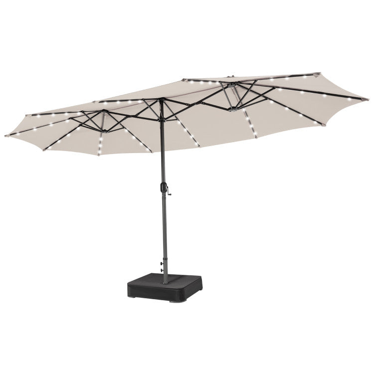 15 Feet Double-Sided Outdoor Patio Umbrella with 48 LED Lights