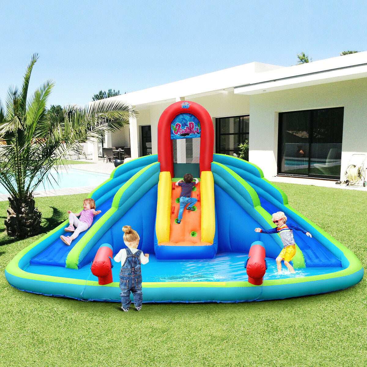 Inflatable Water Slide Bounce House with Splash Pool and Carrying Bag Without Blower