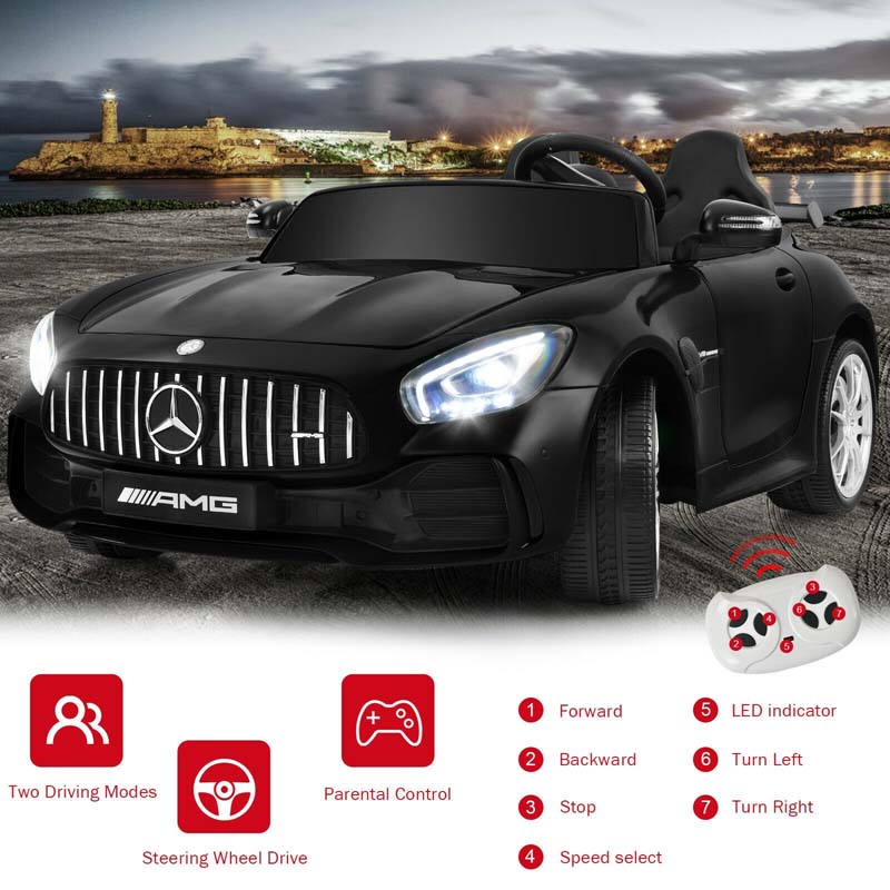 12V Kids 2-Seater Ride On Car Mercedes Benz AMG GTR Electric Vehicle with Remote Control LED Lights