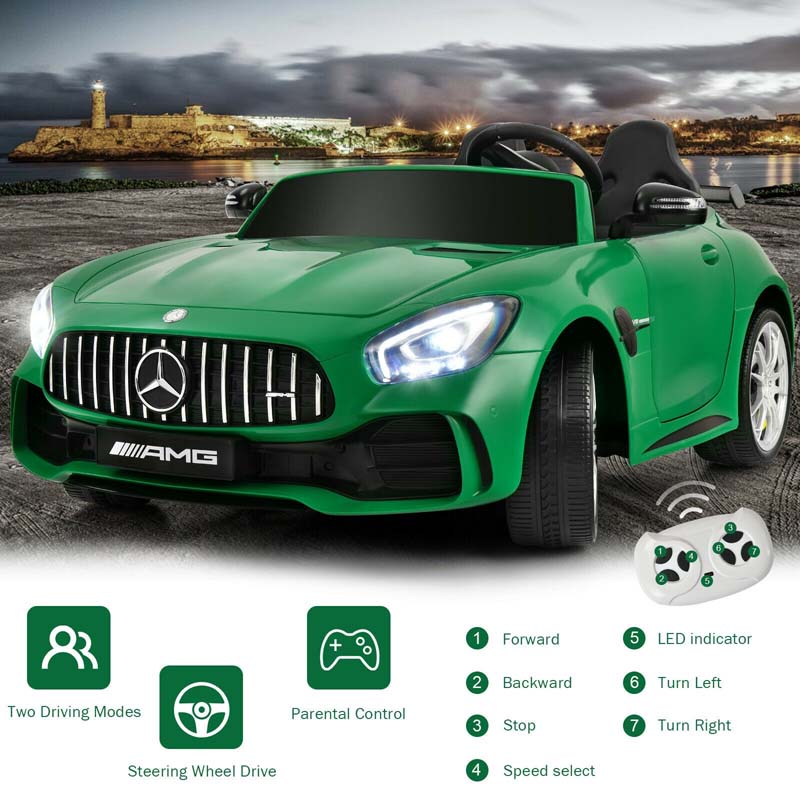 12V Kids 2-Seater Ride On Car Mercedes Benz AMG GTR Electric Vehicle with Remote Control LED Lights