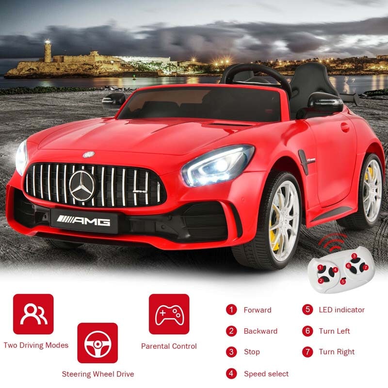 12V Kids 2-Seater Ride On Car Mercedes Benz AMG GTR Electric Vehicle with Remote Control LED Lights