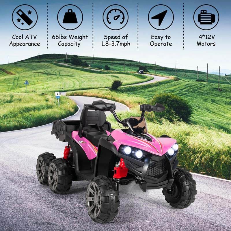 12V Kids Ride On ATV 6-Wheeler Electric Quad Car w/ 4WD & Trunk